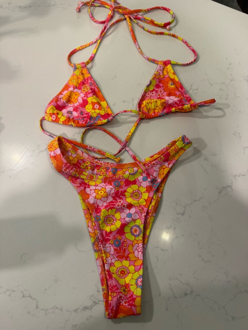 Kulani Kinis Pink & Yellow Floral Triangle Bikini